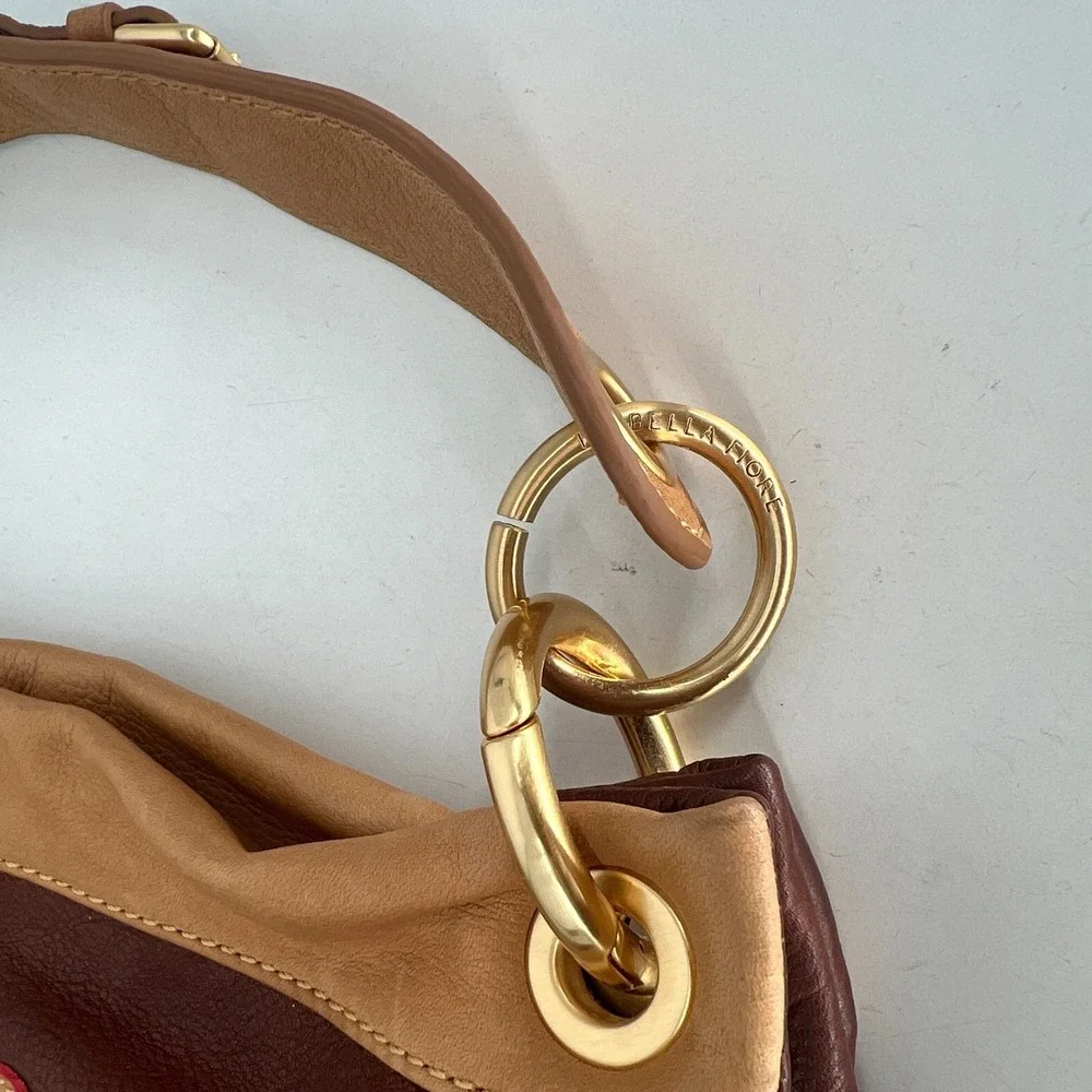 Vtg Isabella Fiore Peace & Love Rafaela Hobo Brown‎ Handbag Leather Y2K Tattoo